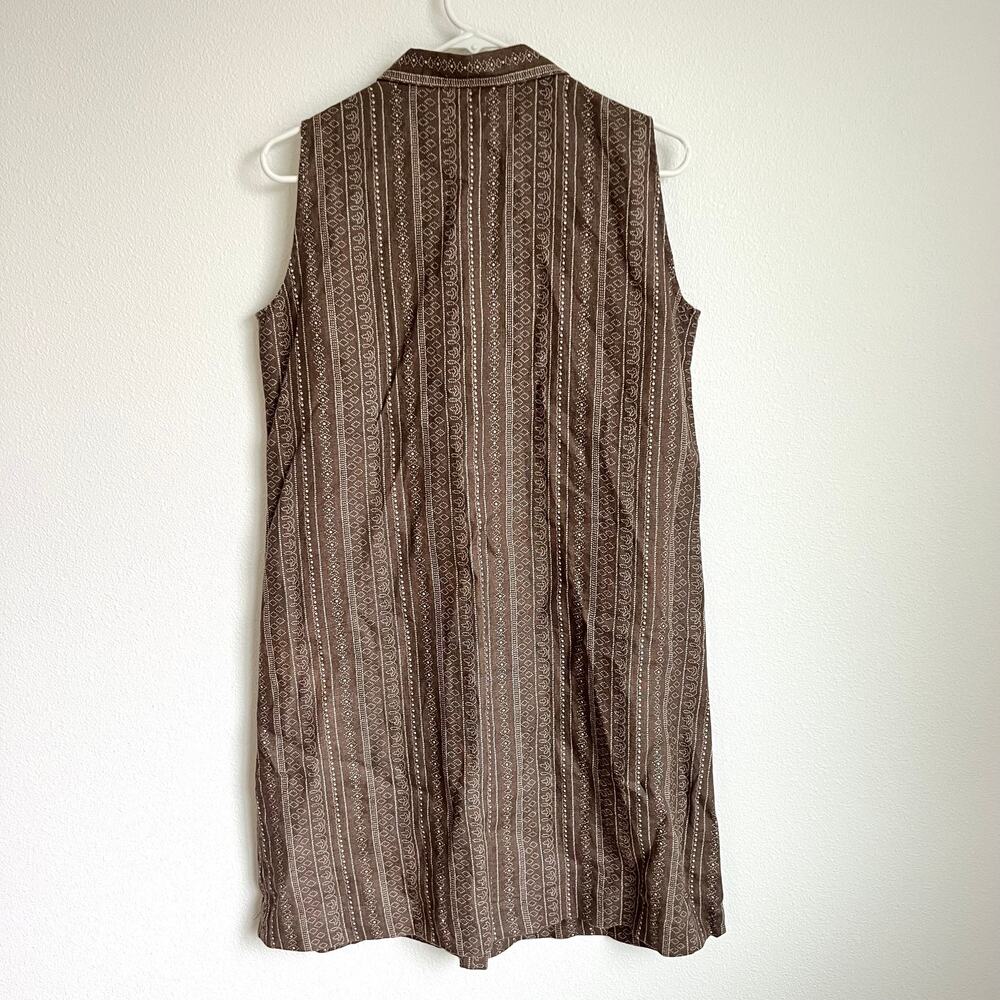 Garnet Hill Sleeveless 100% Linen Brown Patterned Button Dress Women’s 6 - Picture 3 of 9